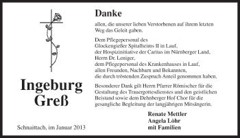 Traueranzeige von Ingeburg Greß von Pegnitz-Zeitung